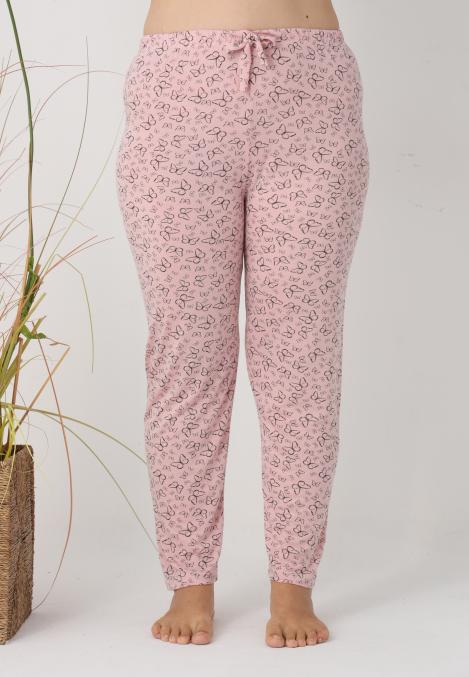 Pantaloni de Pijama Dama Lungi,Big Size,Culoare Roz cu Fluturas,Engros